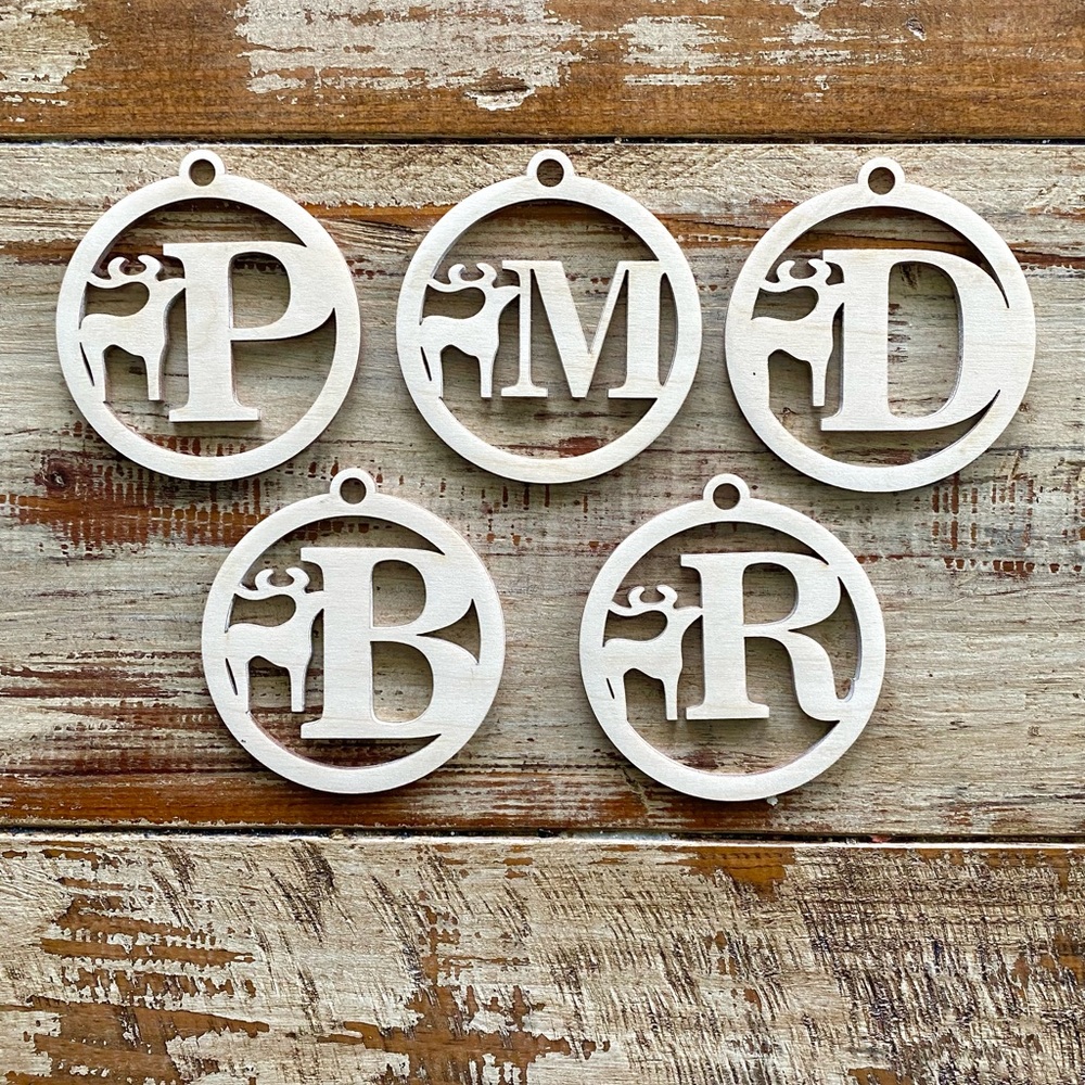 Custom Wood Initial Christmas Ornament